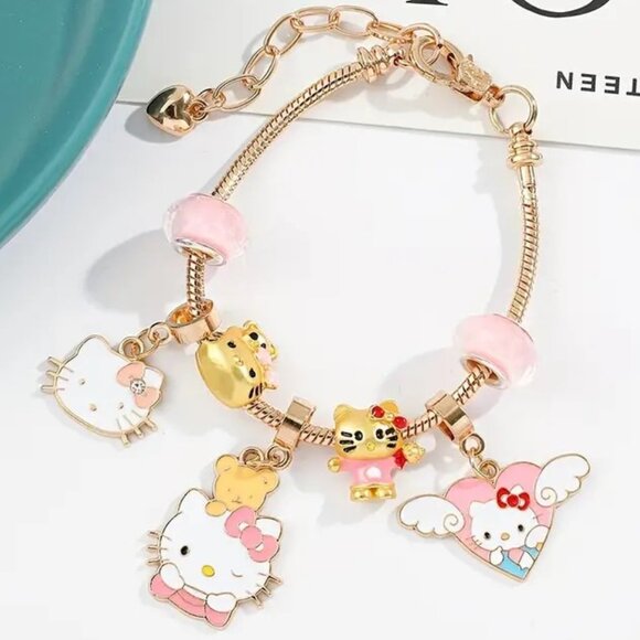 Hello Kitty Charm Bracelet Sanrio Heart Wings Emo Beads Customize Stylish Trendy - Picture 1 of 4